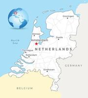 Netherlands map with capital Amsterdam, most important cities and national borders vector