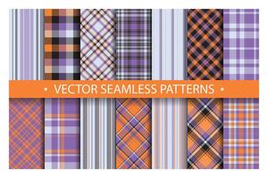 Set plaid pattern seamless. Tartan patterns fabric texture. Checkered geometric vector background. Scottish stripe blanket backdrop