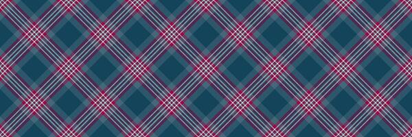 Scottish fabric background check, household plaid texture seamless. Attire tartan pattern vector textile in cyan and pink colors.