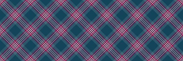 Scottish fabric background check, household plaid texture seamless. Attire tartan pattern vector textile in cyan and pink colors.