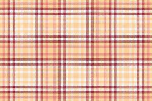 Linear plaid pattern textile, hipster tartan background fabric. Sketching seamless texture check vector in orange and red colors.