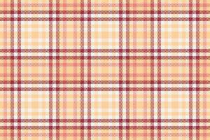 Linear plaid pattern textile, hipster tartan background fabric. Sketching seamless texture check vector in orange and red colors.