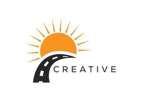 Minimalist road and sun vector logo design template. Creative modern sun road logo