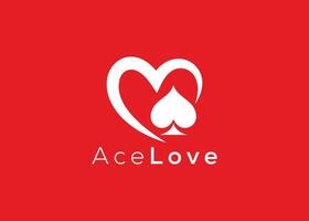 Minimalist Ace Love logo design vector template. Creative red Heart ace shape logo