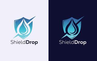 Minimalist Drop and shield vector logo. Modern colorful Drop and shield vector logo. Safe water and Drop logo