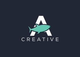 Creative and minimal letter A fish logo vector template. Abstract modern fish logo