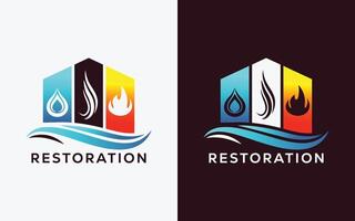 Minimalist Restoration company vector logo for Fire Flame , drop and smoke. Modern colorful Fire Flame , drop and smoke vector logo. water, smoke, Crest, ingle logo