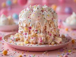 AI generated Foam Cake Deception, Fake Dessert for April Fool's Day, A Comedic Delight photo