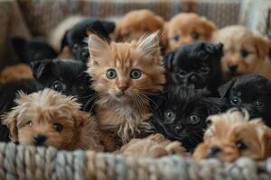 AI generated April Fool's Surprise, Cat Incognito Among Puppies, A Humorous Disguise photo