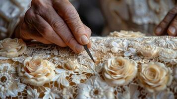 AI generated Creating intricate and beautiful delicate patterns through hand woven lace making photo