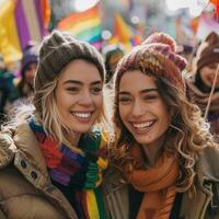 ai generado inclusivo festividades celebrando De las mujeres día con alegría foto