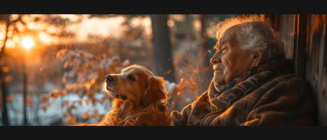 AI generated Elderly person and pet, quiet companionship bridging generations. photo