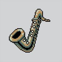 píxel Arte ilustración saxofón. pixelado saxofón. saxofón música instrumento. pixelado para el píxel Arte juego y icono para sitio web y vídeo juego. antiguo colegio retro vector