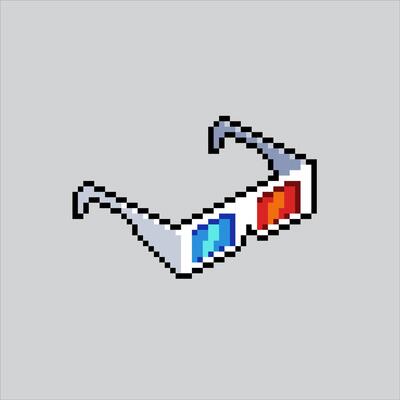 Pixel art illustration Cinema Glasses. Pixelated 3D Glasses. 3D Cinema Glasses pixelated for the pixel art game and icon for website and video game. old school retro.