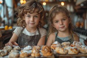 AI generated Siblings making a surprise breakfast for parents, a show of teamwork and affection photo