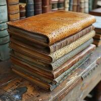 AI generated Bookbinding involves creating a handmade leather journal by stitching pages together photo
