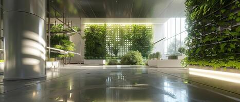 AI generated Indoor vertical farm, showcasing hydroponic technology for sustainable urban agriculture and food production. photo