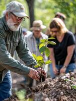 AI generated Local park hosts tree dedication event, all generations unite in community spirit, promoting green environment. photo