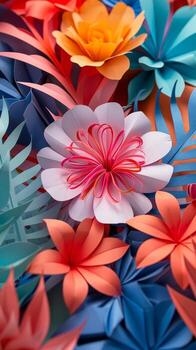 AI generated Creating a vibrant and intricately designed 3D model through the art of papercraft cutting and folding photo