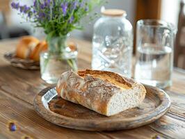 AI generated Good Friday Fast Bread and Water on Timber, Simplistic Meal photo