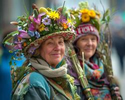 AI generated Easter Community Parade - Bonnets, Willow Branches Highlighting Tradition and Spirit photo