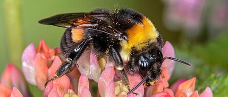 Bee Pollinating Colorful Bloom, Ecosystem Revival Close Up photo
