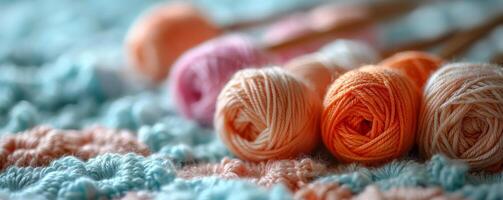 AI generated Crocheting with delicate lace pattern, pastel colors, showcasing close up hooks and yarn photo