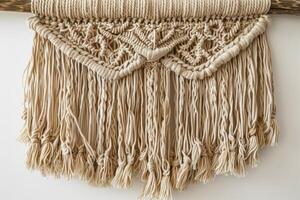 AI generated Macrame wall decor showcases intricate patterns using natural fibers in bohemian style photo