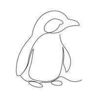 Continuous Single line drawing of adorable penguin outline vector art illustration design.