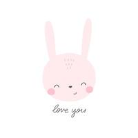 Love you. Cartoon bunny, hand drawing lettering. colorful vector illustration, flat style. design for print, greeting card, poster decoration, cover.