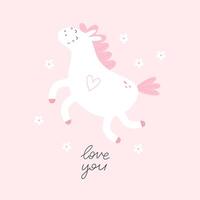 amor tú. dibujos animados unicornio, mano dibujo letras. vistoso vector ilustración, plano estilo. diseño para imprimir, saludo tarjeta, póster decoración, cubrir.