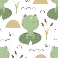 Seamless pattern with cartoon frog, decor element. colorful vector for kids. hand drawing, flat style. Baby design for fabric, print, textile, wrapper