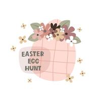 Easter egg hunt. cartoon eggs, hand drawing lettering, decor elements. festive colorful vector illustration. Design for greeting cards, decoration posters, covers.