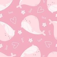 Seamless pattern with cartoon whale. Colorful vector flat style. hand drawing. design for print, wrapper, fabric.