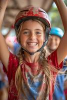 AI generated Siblings in athletic attire celebrating a victory, energetic joy photo