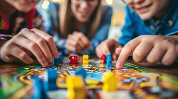 AI generated Siblings' fun competition with a board game on game night photo