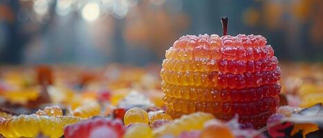 AI generated April Fool's Delight, Edible Worms in Apple, Gummy Surprise photo