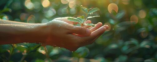 AI generated A person in an emotional setting dedicates a tree to a loved one, surrounded by serene greenery. photo