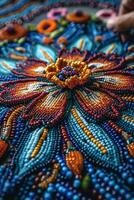 AI generated Crafting a necklace with beadwork jewelry showcases intricate details, colors, and skilled hands photo