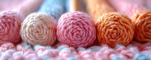 AI generated Crocheting delicate lace patterns with pastel colors using close up crochet hooks and yarn photo