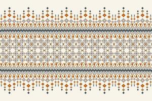 Floral Geometric ethnic pattern on white background vector illustration.pixel art embroidery,Aztec style,abstract background.design for texture,fabric,clothing,wrapping,decoration,sarong,scarf,print.