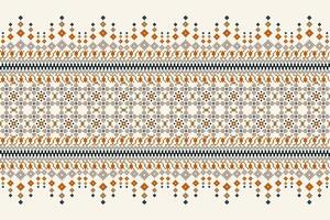 Floral Geometric ethnic pattern on white background vector illustration.pixel art embroidery,Aztec style,abstract background.design for texture,fabric,clothing,wrapping,decoration,sarong,scarf,print.