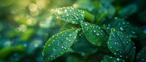 Morning Dew on Greenery Close Up, Symbolizing Renewal photo