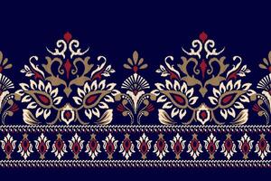 Digital painting watercolor pattern.Ikat floral embroidery on navy blue background vector illustration.Aztec style,hand drawn,ink texture.design for texture,fabric,clothing ,decoration,sarong,scarf.