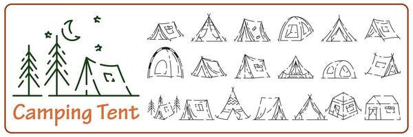 Camp icon on white background. Camping tent line icon vector set.