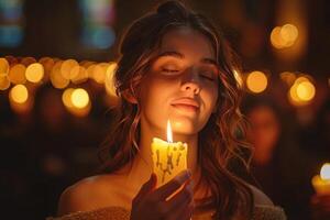 ai generado bueno viernes observancia, coro himnos acompañar luz de una vela vigilia foto