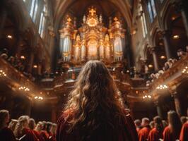 AI generated Robed Choir Performs Hymns for Good Friday, Organ Harmony in Backdrop photo