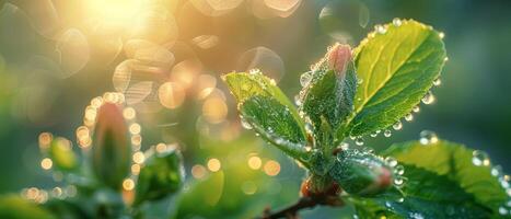 Dew Kissed Leaves Close Up, Emblem of Growth photo