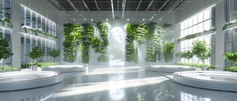 AI generated Innovative urban farm with hydroponic tech for sustainable food production in indoor vertical setting. photo