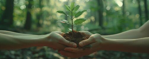 ai generado individual conmemora amado uno por plantando un árbol en un sereno configuración, con un suave atención en el verdor. foto